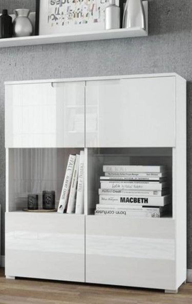 Elegant Santino White Gloss Display Cabinet with Glass Doors and Internal Shelves - UK Luxury Furniture
